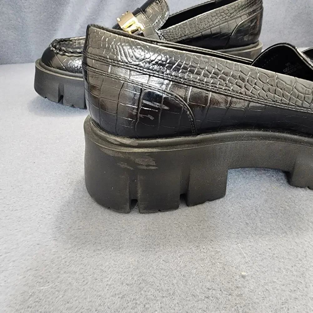 GBG Guess Womens Shoes 9M Black Gold GGCOLLIE Chunky Platform Loafers 90s Y2K